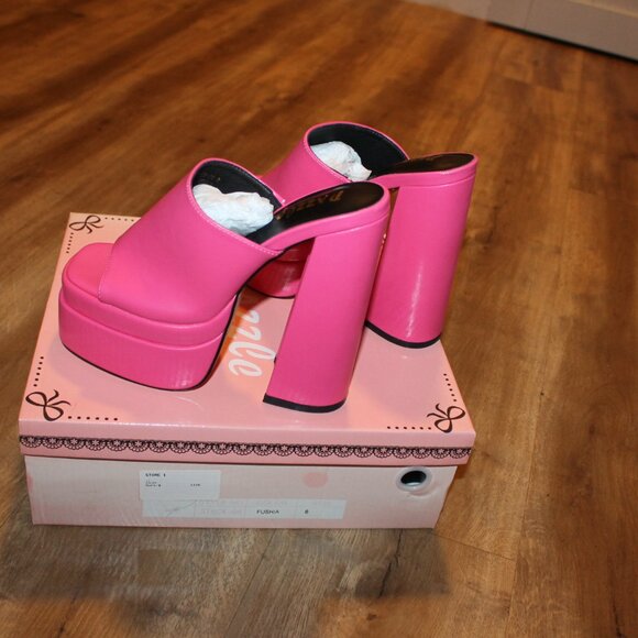 Women's Pink Fuchsia High Heel Platform Sandal Mules - Picture 5 of 6